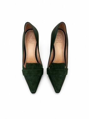 Tory Burch Dark Green Suede Pointed Loafers